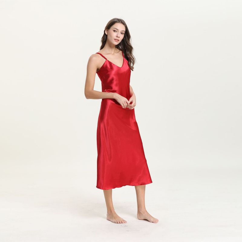 Ropa de mujer Falda de verano con tirantes, pijama largo sexy con cuello en V_voghion.com
