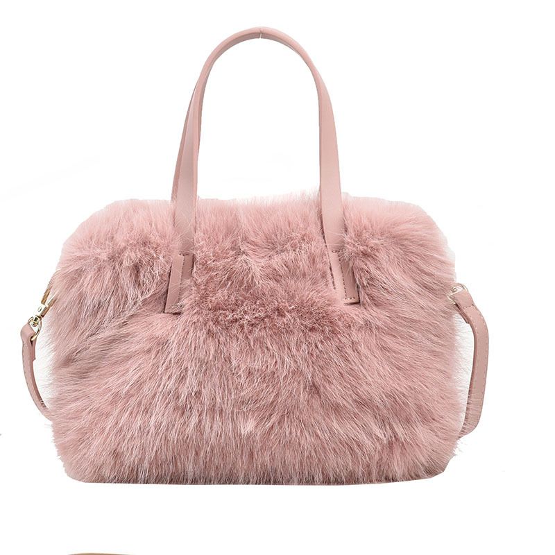  2023 autumn and winter new furry bag imitation fox fur cross-body strap texture tote cabbage basket hand bag_voghion.com