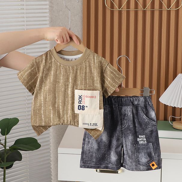 2024 Νέο Κορεάτικο Ρούχο με Διπλή Τσέπη Καλοκαιρινό Σετ Σορτς με Κοντά Μανίκια για Αγόρια και Κορίτσια_voghion.com