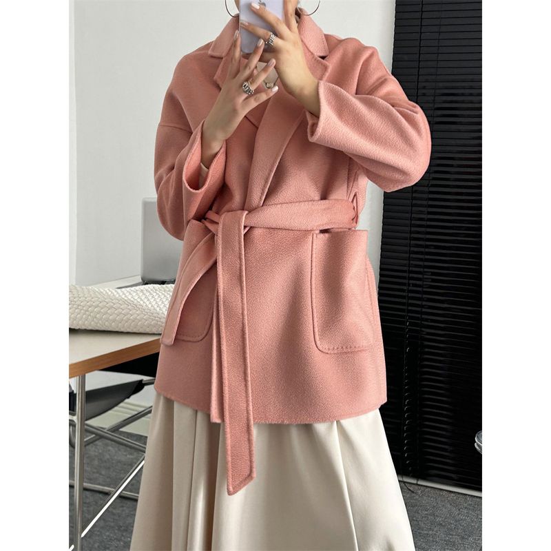 Handgefertigter doppelseitiger Wollpullover für Damen mit Wasser-Moiré-Mantel, Wolle und Kaschmir, große Kleidung_voghion.com