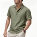 2025 Summer Men's British Style Casual Button Loose Linen Turn-Down Collar Polo Short Sleeve Shirt For Men_voghion.com