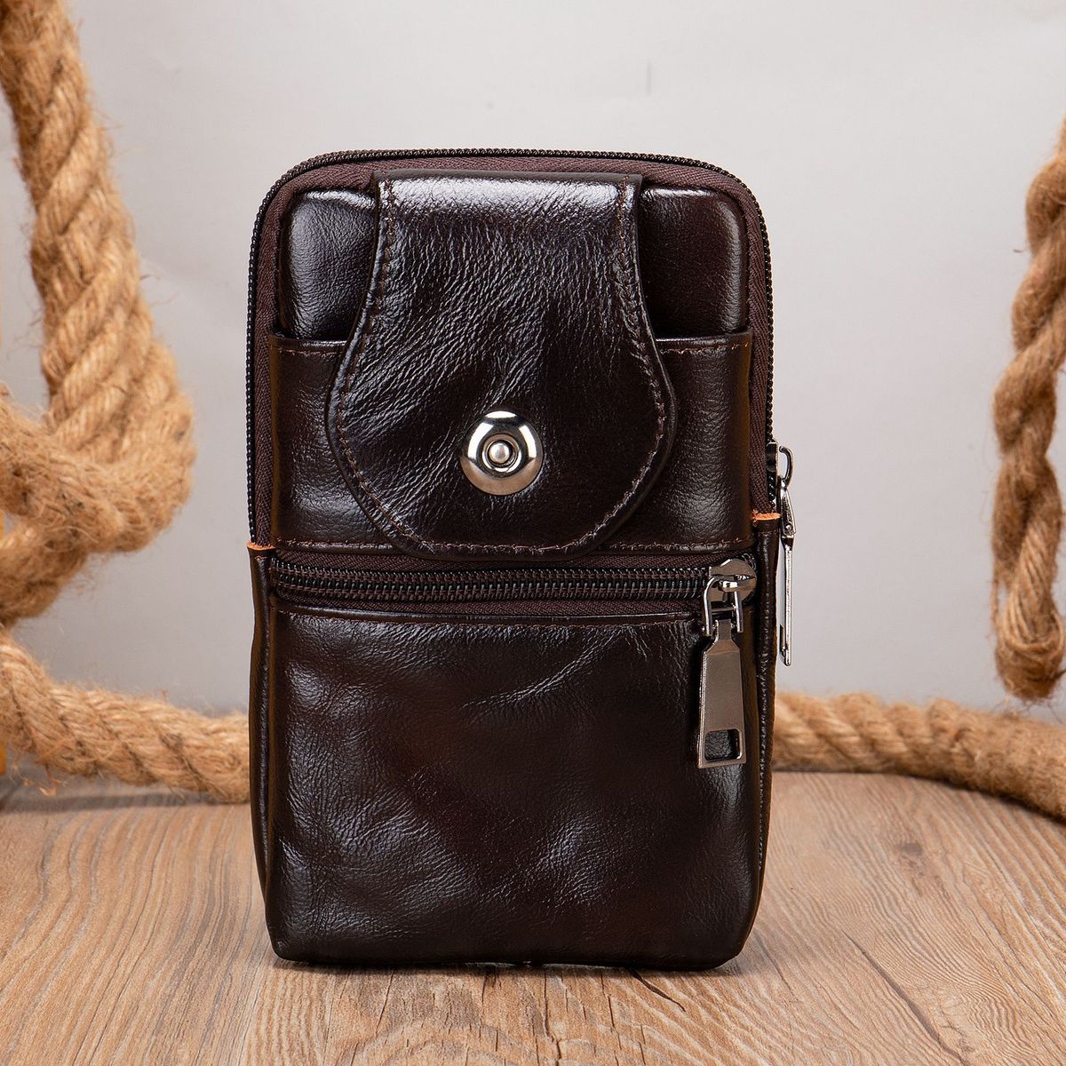 Marant Retro Classic mobiele telefoon heuptas, echt leer, heren outdoor vrijetijdstas, waterdichte heuptas met rits_voghion.com