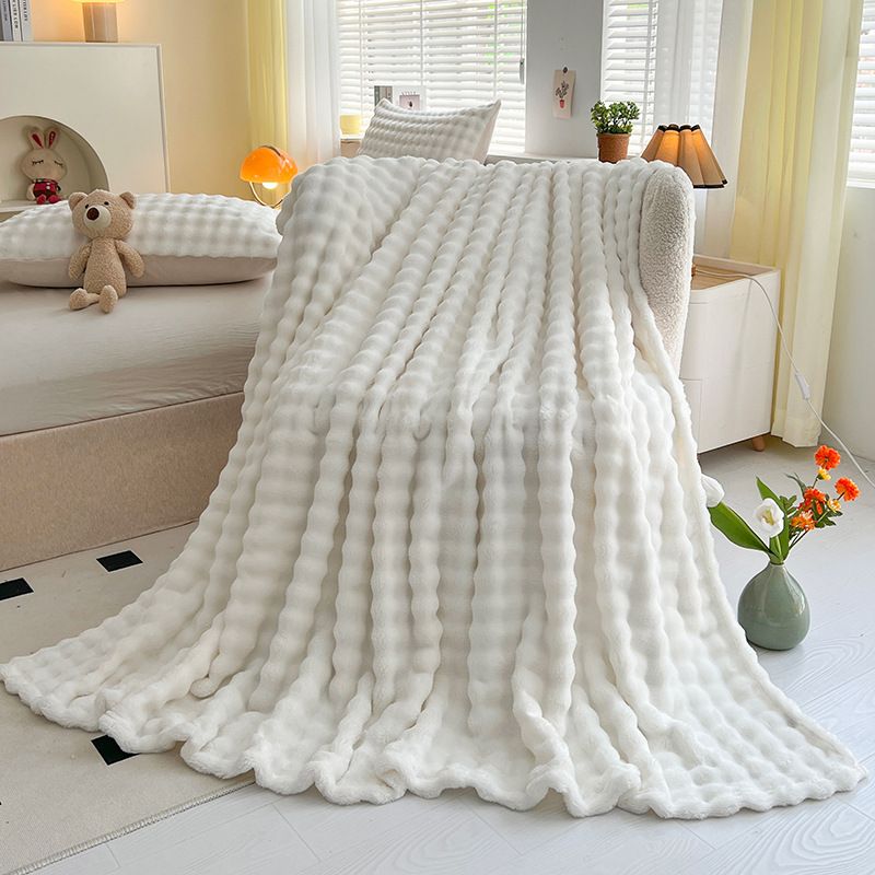 Bubble Fleece – Ultraweiche Samtdecke für Bett, Sofa und Büro, leichte 300 g/m² Polyester-Ganzjahresdecke_voghion.com