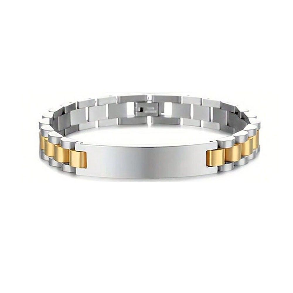 Bracciale 1PC in vendita calda in acciaio inossidabile leggero da uomo con segno curvo, cinturino in metallo con incisione._voghion.com