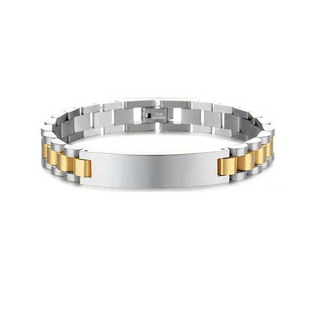 Bracciale 1PC in vendita calda in acciaio inossidabile leggero da uomo con segno curvo, cinturino in metallo con incisione._voghion.com