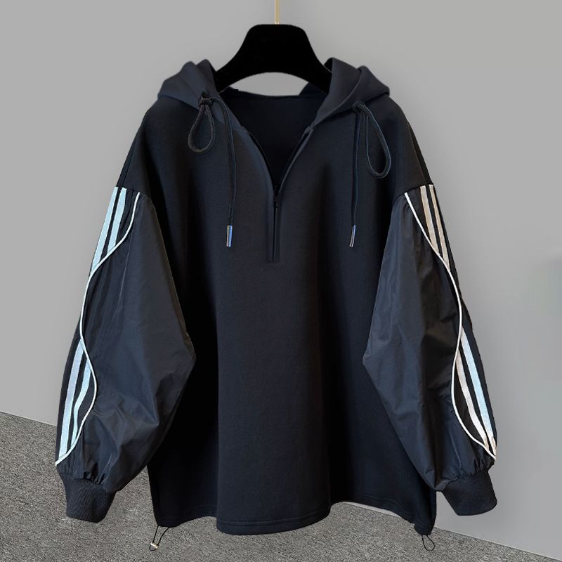 Herrenbekleidung Einfarbige Kapuzenjacke mit halbem Reißverschluss Frühling und Herbst Hübsche Freizeitmode Langärmlige Hose Ein komplettes Set_voghion.com