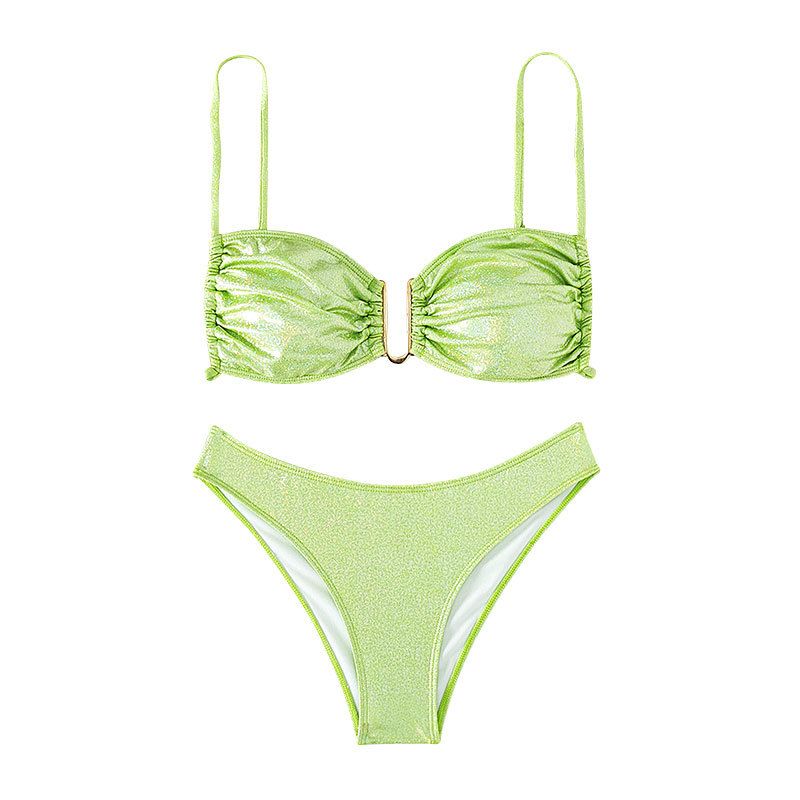 Women's Solid Color Triangle Bikini Set - European & American High-Cut Beach Swimsuit For Summer_voghion.com