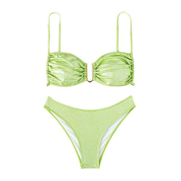 Women's Solid Color Triangle Bikini Set - European & American High-Cut Beach Swimsuit For Summer_voghion.com