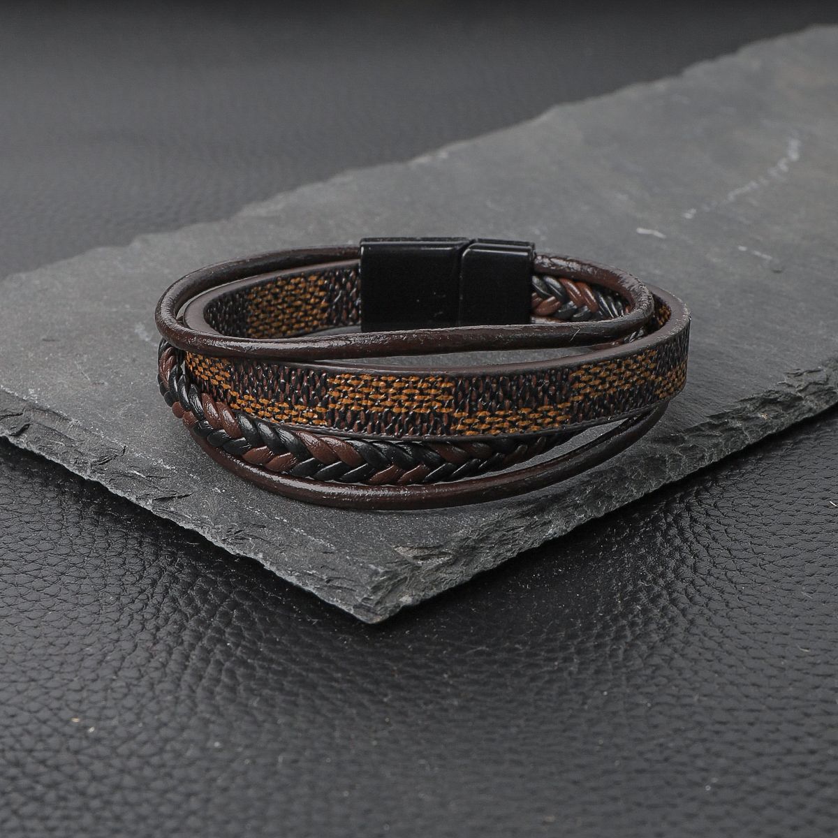 Pánský náramek z umělé kůže v plné barvě_voghion.com