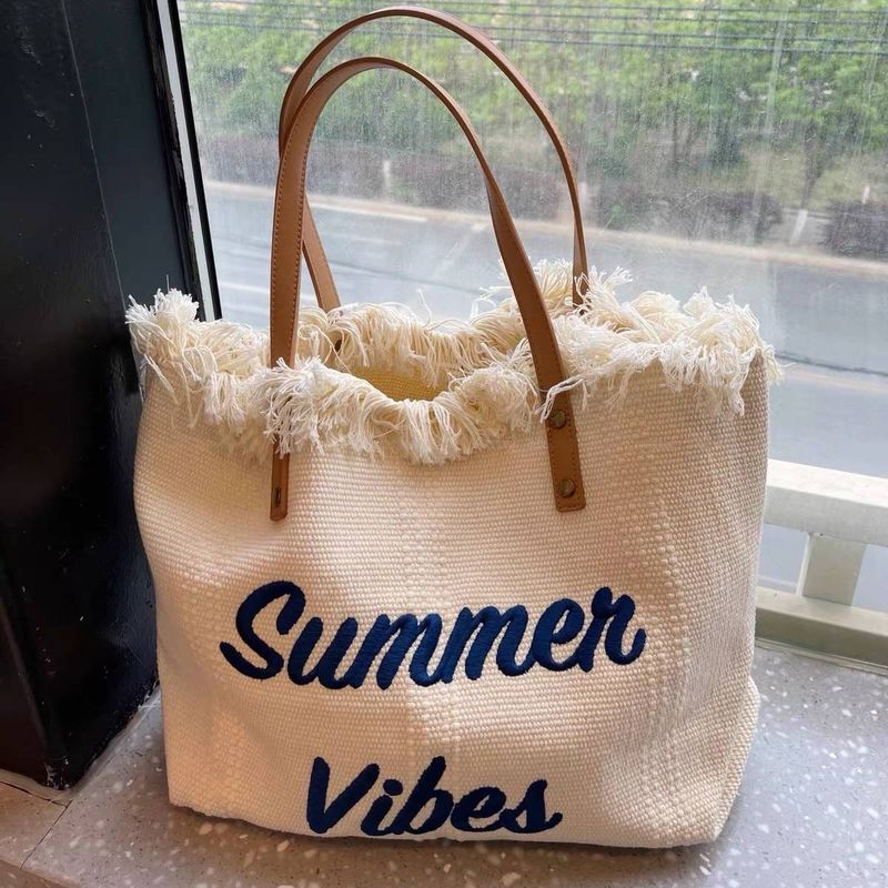 Designermodetrend Denimtaske med stor kapacitet Tote Bag Dobbeltsidet skuldertaske Casual yogataske Studerende skoletaske indkøbstaske_voghion.com