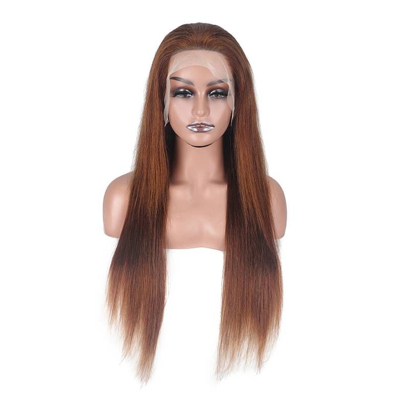Front lace wig human hair wig brown long straight hair wholesale full wig hot sale_voghion.com