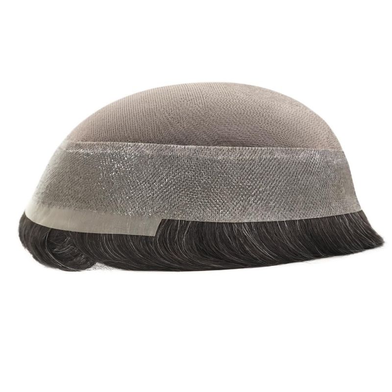 Mono PU Toupee For Men Human Hair Replacement System Durable Base Hair Pieces Natural Hairline Mens Wig 8x10inch Black With 20% Grey Hair Color #1B20_voghion.com