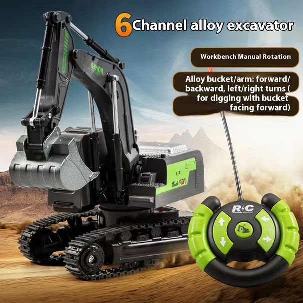 Zabawka koparka ze stopu aluminium zdalnie sterowana 2,4 GHz – akumulatorowy pojazd budowlany ze światłami LED i realistycznymi efektami dźwiękowymi – wytrzymała ciężarówka zdalnie sterowana_voghion.com