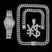 Men's Hip Hop Luxury Stainless Steel Watch Set With Cuban Link Chain & Diamond Pendant – Quartz Movement, Alloy Case, Fashion Statement_voghion.com