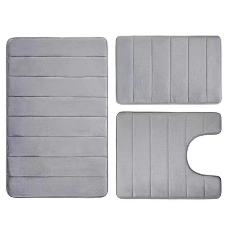 Quilted Coral Fleece Bathroom Mat Set - Non-Slip Toilet Floor Mat & Step Rug_voghion.com