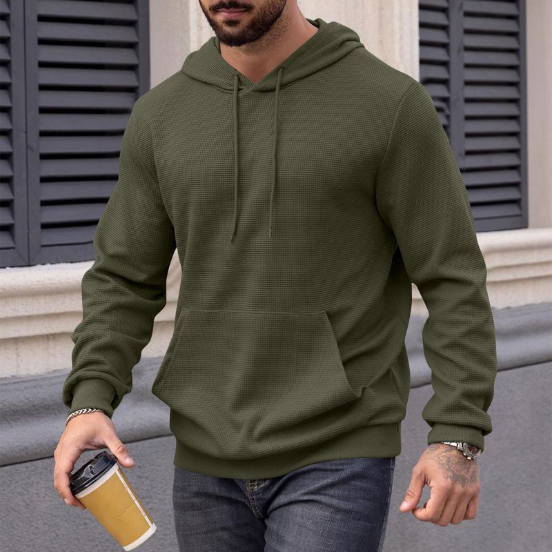 Autumn And Winter New Men's Waffle Solid Color Hoodie_voghion.com