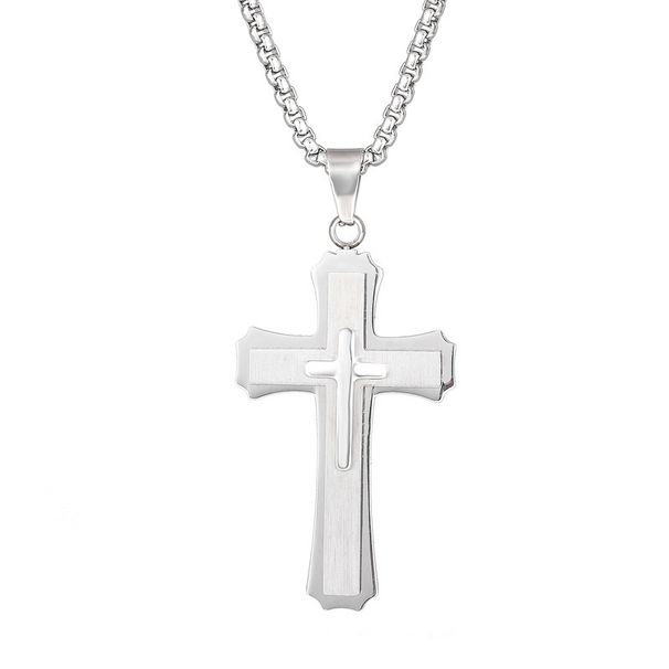 Collana con ciondolo a croce in acciaio al titanio inossidabile, resistente allo sbiadimento, gioiello tridimensionale per uomo_voghion.com