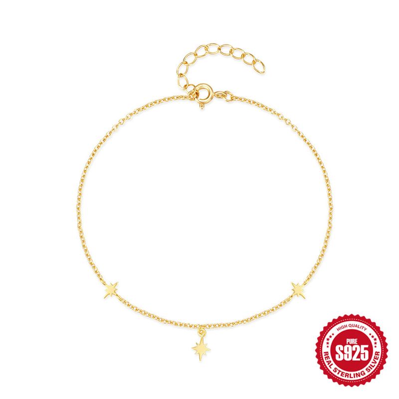 Cavigliera da donna alla moda, semplice, in argento puro lucido, a forma di stella ottagonale, a strati, per esterni e spiaggia_voghion.com