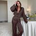2025 Summer Pajamas Satin Tie Sleeve Long Pants Cool Homewear For Women Comfortable Pamas_voghion.com