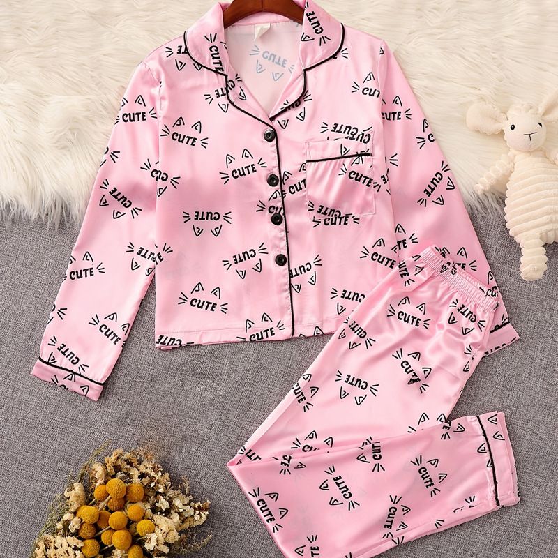 Pijamas para niños, conjunto de pijamas de seda de imitación, ropa grande para bebé con aire acondicionado, ropa para el hogar de manga larga para otoño e invierno_voghion.com