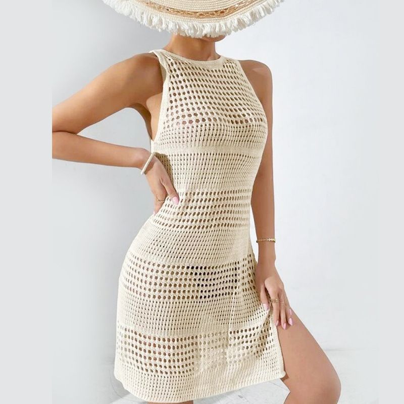 Traje de baño de punto calado para mujer, sexy, sin espalda, para playa, vacaciones, bikini_voghion.com