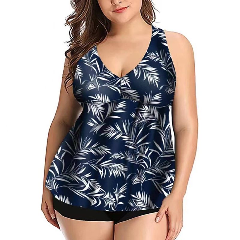 European and American oversized fat lady fat sister loose conservative swimsuit with belly covering and slimming women's swimsuit_voghion.com