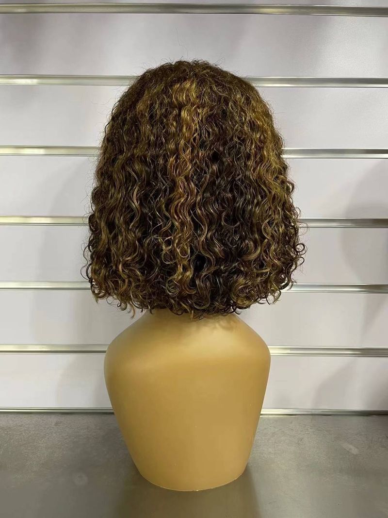 Kurze Bob 13X4 Lace Frontal Perücken 100% Echthaar Kinky Curly Glueless Curly Perücken für Frauen 12inch Jerry Curly Frontal Perücke_voghion.com