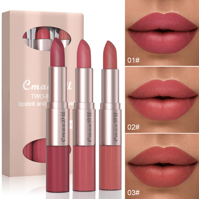 3-Pack 2-in-1 Matte & Glossy Lip Gloss Set - Long-Lasting, Waterproof, Non-Sticky, Velvet Finish - Perfect For Mother’s Day Gifts (Red & More Shades)_voghion.com