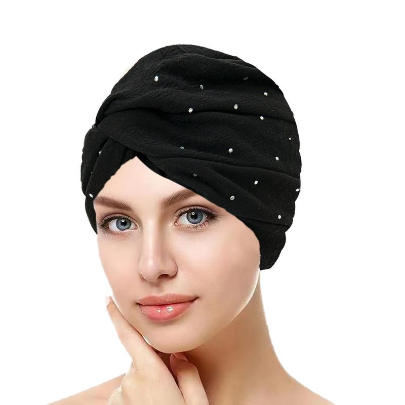 Chapéus femininos, novo estilo, chapéu feminino versátil de camada única, estilo diamante quente, multicolorido, chapéu muçulmano_voghion.com