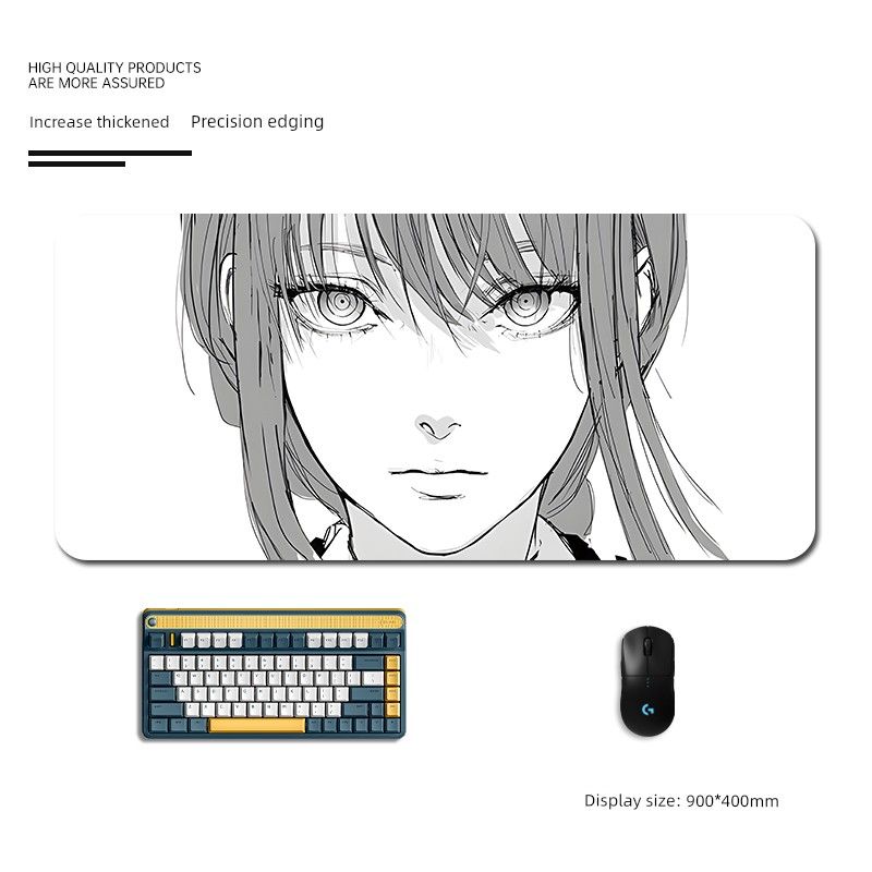 Tapis de souris surdimensionné en noir et blanc avec motif Chainsaw Man Chiato, de qualité imbattable, idéal pour le bureau ou l'école._voghion.com
