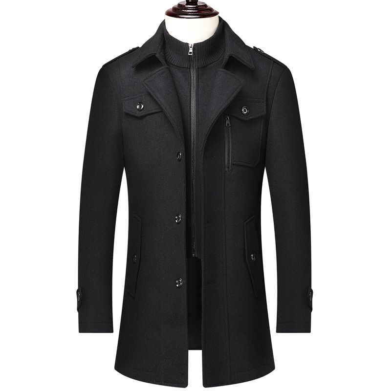 Men's Wool Blend Overcoat – Single-Breasted Long Coat With Belt (30% Wool, Winter-Ready, Business Casual) – Grey/Black/Camel/Navy/Coffee_voghion.com