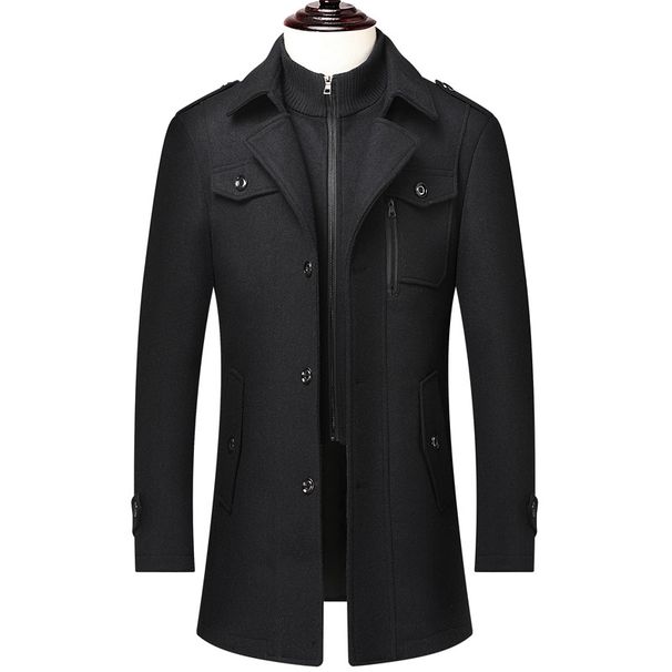Men's Wool Blend Overcoat – Single-Breasted Long Coat With Belt (30% Wool, Winter-Ready, Business Casual) – Grey/Black/Camel/Navy/Coffee_voghion.com
