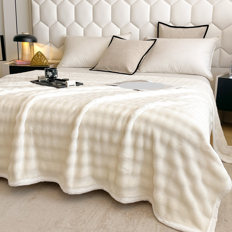 Autumn And Winter High Weight Bubble Bunny Flannel Blanket Air Conditioning Sofa Cover Blanket Gift Leisure Coral Fleece Small Blanket_voghion.com