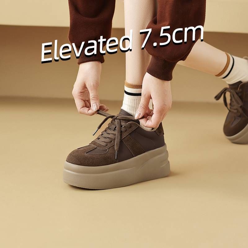 cameido【Creștere instantanee a înălțimii】Pantofi casual de damă cu talpă groasă pentru figurile mici în toamna anului 2024, mocasini retro din nubuc cu platformă_voghion.com