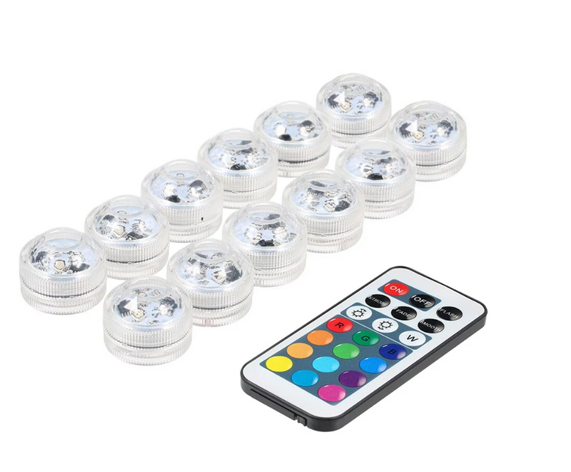 Mini LEDs RGB Submersible Light Colorful Lamp Underwater Candle Light IP68 Water Resistance With Remote Control 12pack_voghion.com