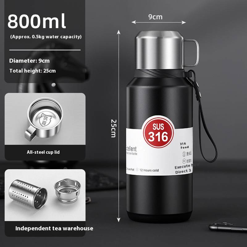 316 Stainless Steel Vacuum Flask – 12-Hour Insulated Water Bottle With Tea Infuser, Durable & Stylish, Leakproof Design_voghion.com