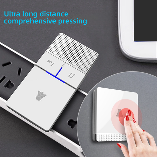 Sonnette sans fil auto-alimentée avec 38 sonneries, sans pile, tension universelle (220 V), prête à l'emploi pour la maison, le bureau ou le magasin (blanc/noir)_voghion.com