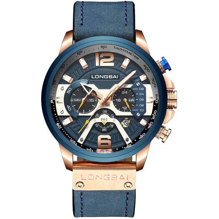 Men's Multi-Function Chronograph Watch - Business Sport Waterproof Leather Strap Quartz Wristwatch With Date_voghion.com