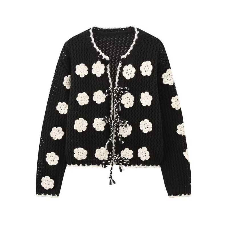 Abbigliamento donna 2024 autunno e inverno nuova moda gancio fiore giacca a maniche lunghe cardigan lavorato a maglia_voghion.com