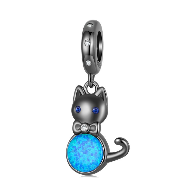 Opal Black Cat Pendant Charm  Sterling Silver Charm,SCC2970_voghion.com