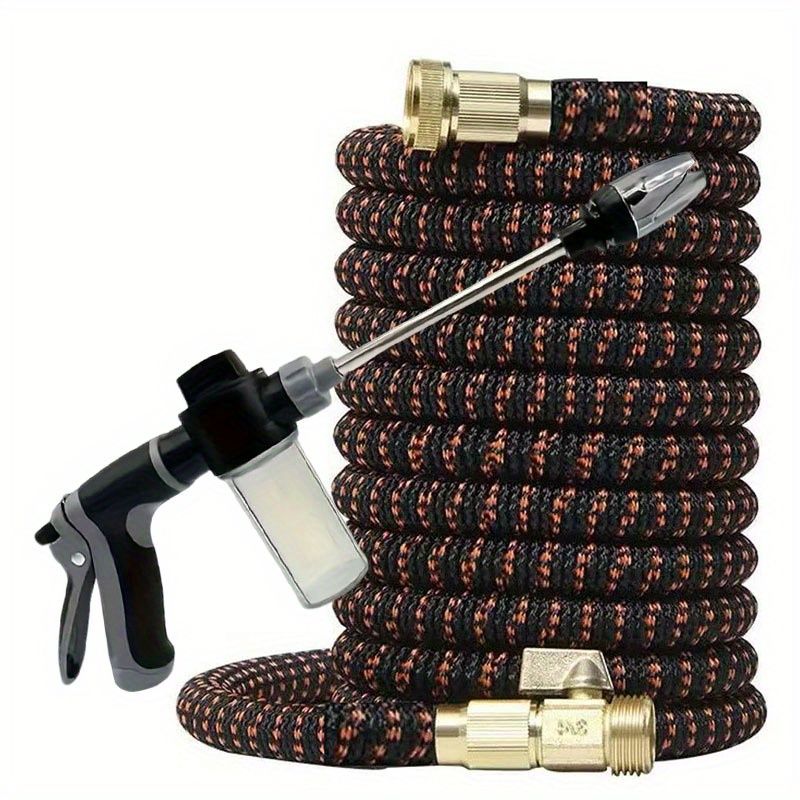 Ein Set ausziehbarer Gartenschläuche mit Druckspritzpistole und US-Standard-3/4-Zoll-Anschlüssen, geeignet für die Hausreinigung und Autowäsche._voghion.com
