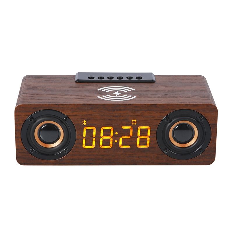 K1 Multifunctional Desktop Wooden Bluetooth Speaker Wireless Loudspeaker(Dark Brown)_voghion.com