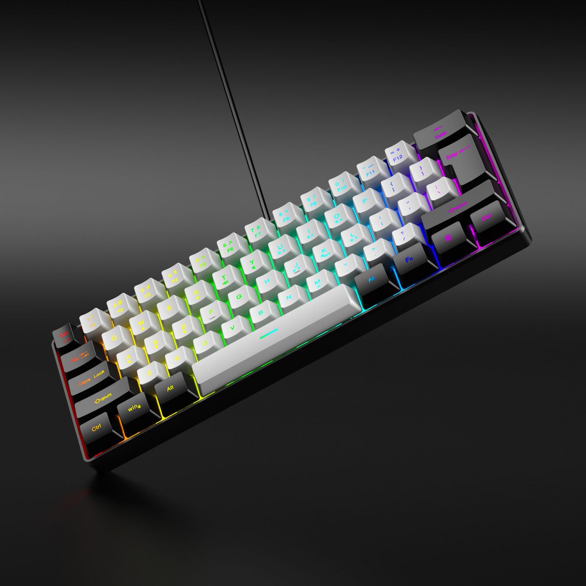 61-Key RGB Game Wired Keyboard Mouse Set Colorful MINI Non-mechanical Film Black And White Computer Keyboard_voghion.com