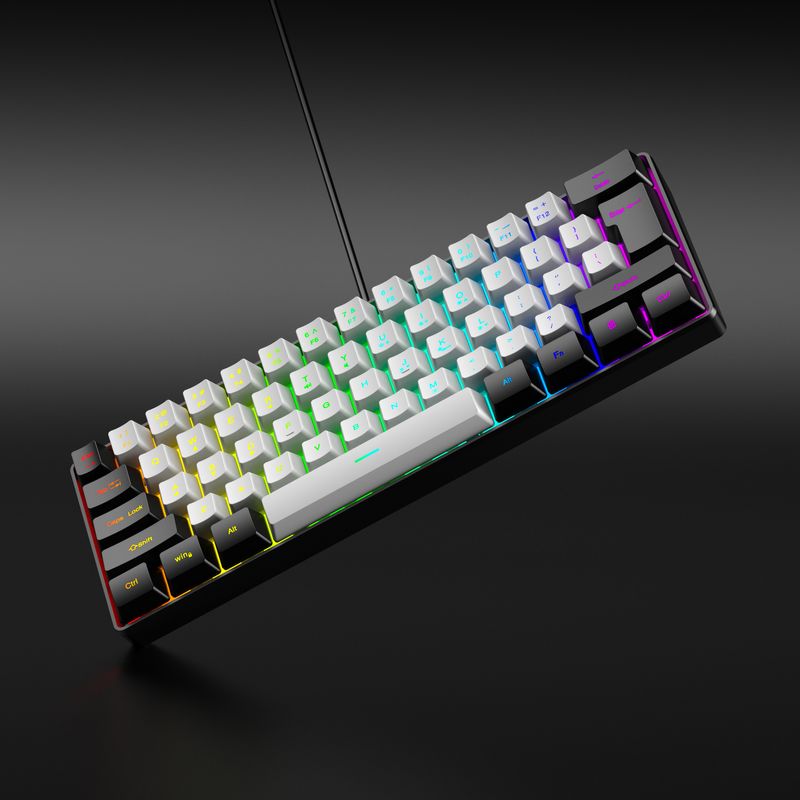 Tastiera e mouse cablati RGB da gioco a 61 tasti, set colorato MINI, tastiera per computer non meccanica, pellicola in bianco e nero_voghion.com