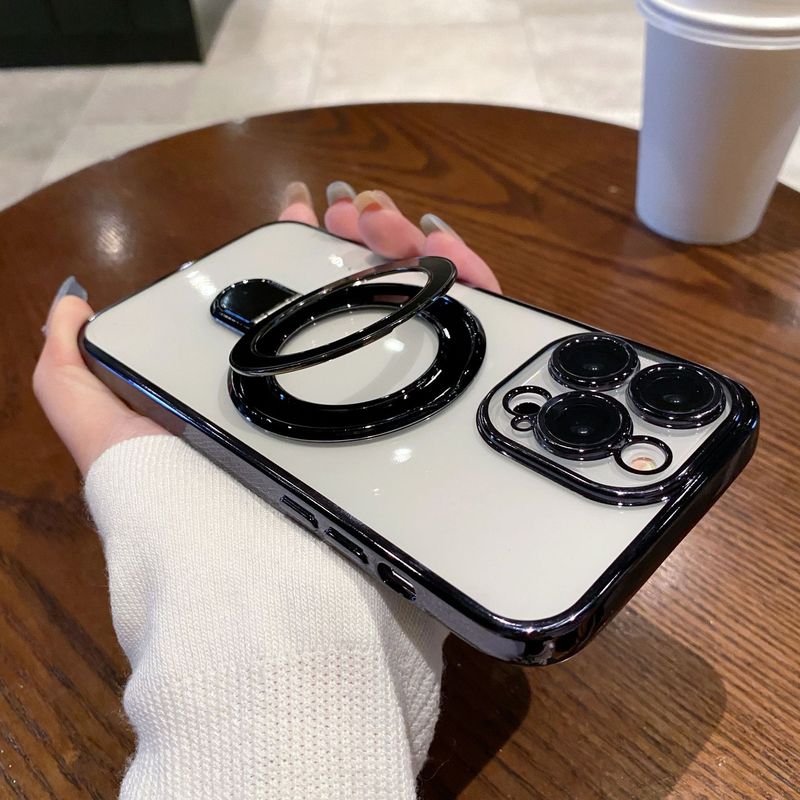 Phone Case & Covers Applicable To IPhone15 Mobile Phone Case Metal Fulcrum Bracket Magnetic Suction Electroplating TPU Lens Film Soft Shell 14_voghion.com