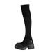 Black Suede Stretch For Women 2025 Winter New Thick Sole Chunky Heel Over-the-Knee Slim Sock Long Boots_voghion.com