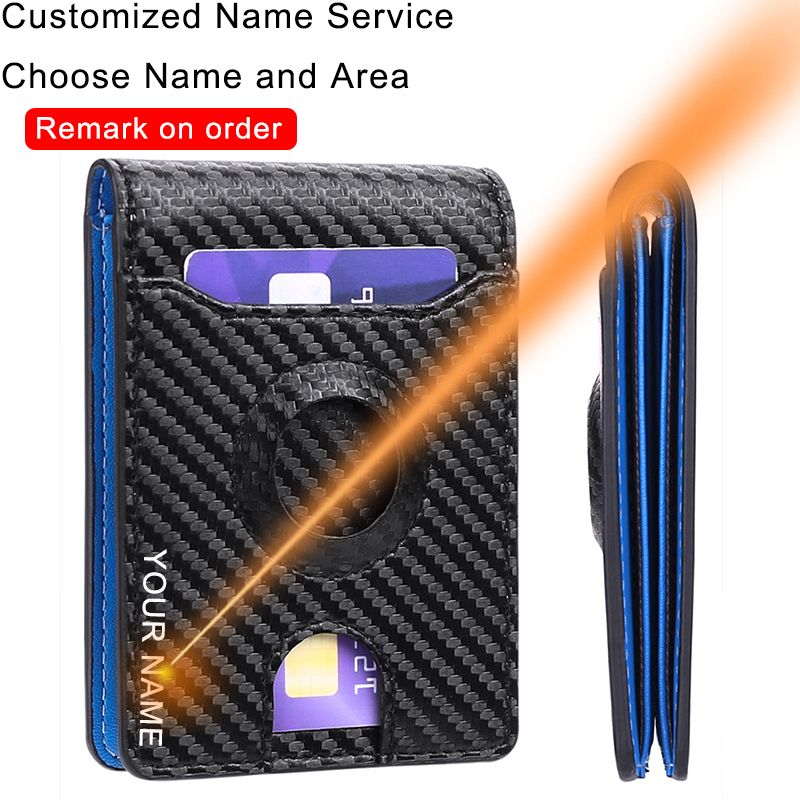 RFID Blocking Men's Wallets AirTag Tracker Thin Card Holder Money Clip Purse Carbon Fiber Leather Business Men Wallet_voghion.com
