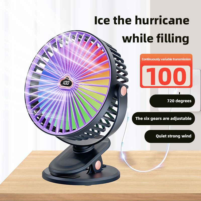 Digital Display Small Student Dormitory Bedside Night Light Clip Fan Office Desktop USB Rechargeable Silent_voghion.com