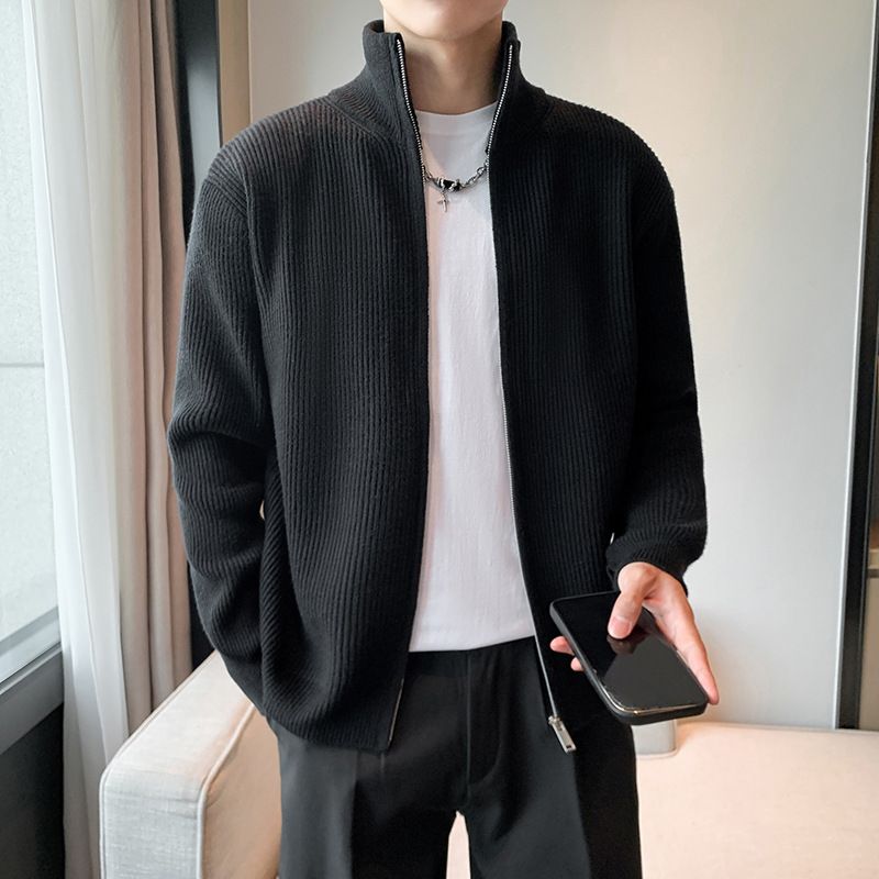 Men's Clothing sweater cardigan thin sweater men's trendy solid color long sleeve zipper men's coat_voghion.com