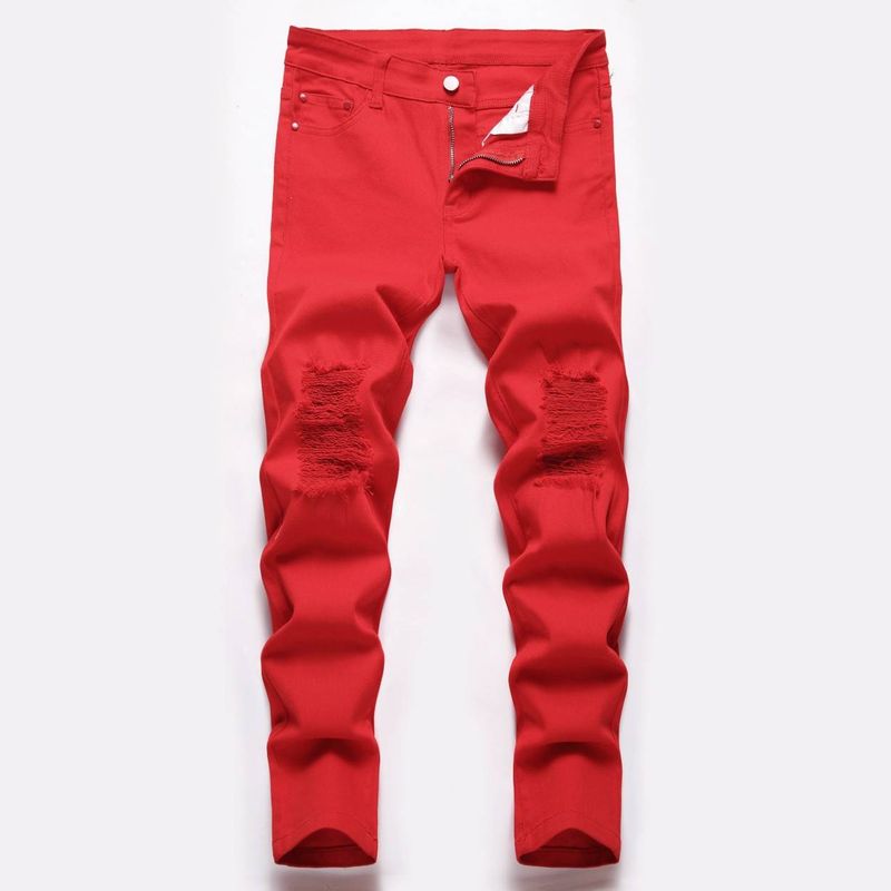 Mother Kids Denim High Street Red Straight Elastic Denim Trousers Slim Fit_voghion.com
